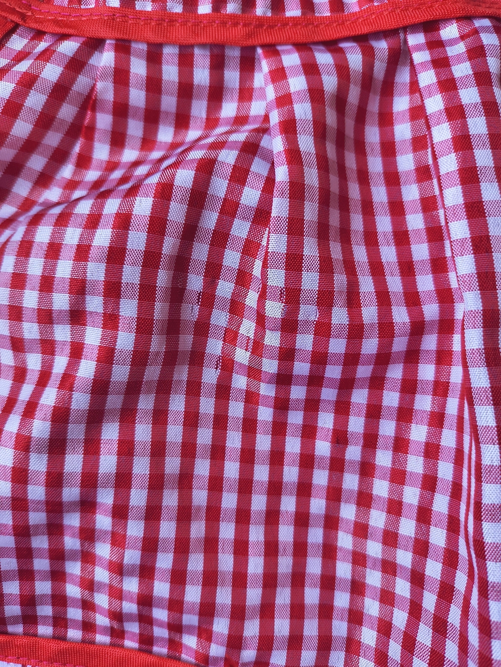 For to 4-6- Years Vintage Red Gingham Kids Pinafore Apron with Ruffle Trim - Picture 6 of 6